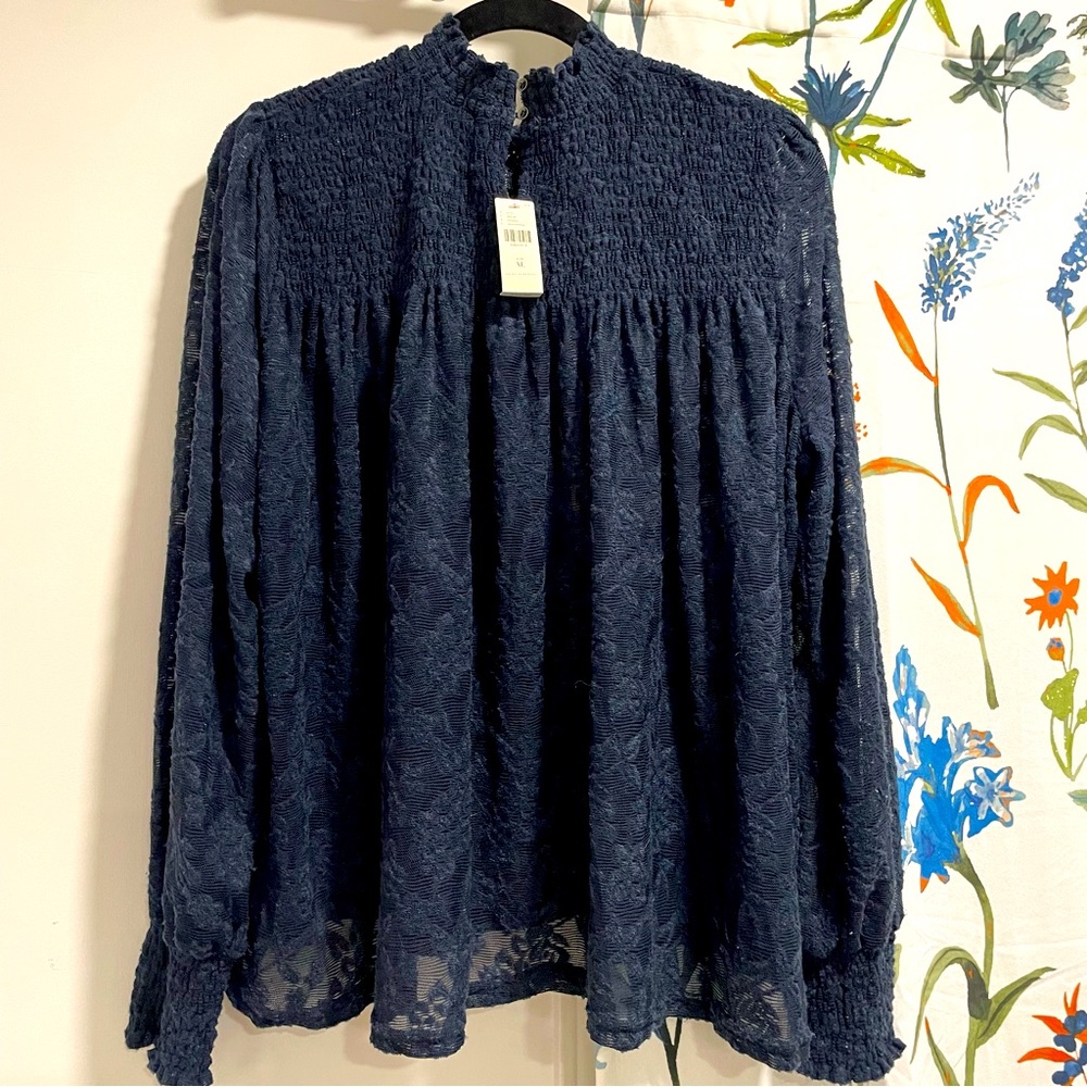 Anthropologie Deletta Amanna Navy Blue Lace Top Blouse - Picture 4 of 9